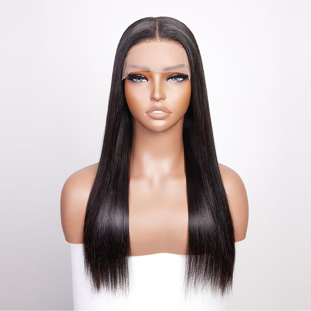 HUMAN HAIR Straight Lace Front Wig 5x5 HD 180 Density Glueless in Natural Black